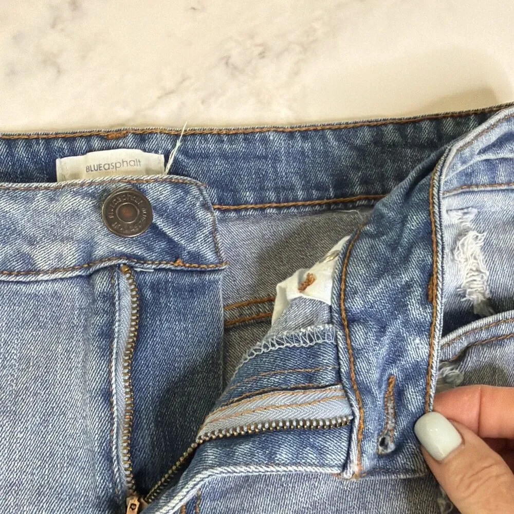 Blue Asphalt Denim Mini Jorts 28 Distressed Y2K Festival Streetwear Grunge